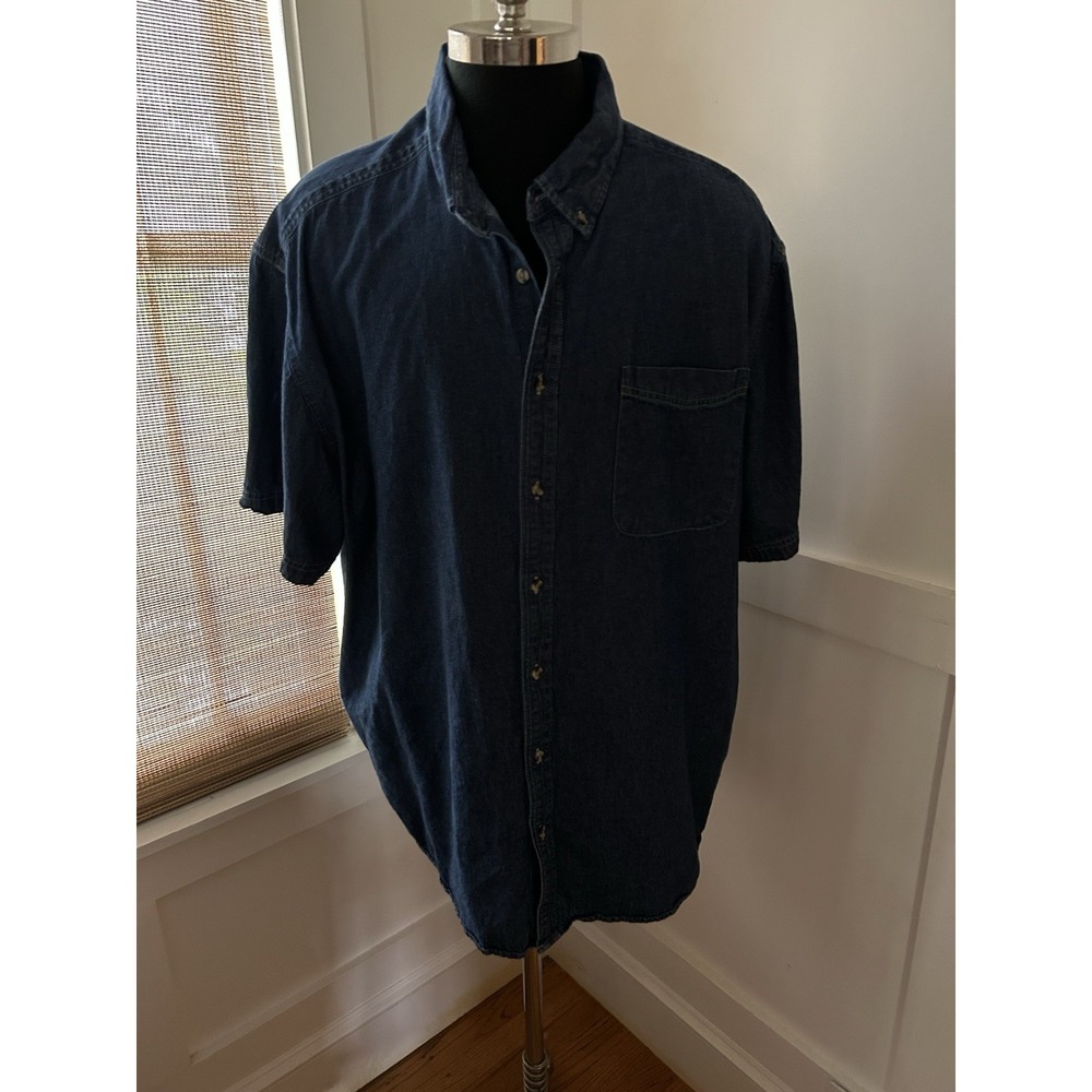 Workwear Shirt Men's 4XL Denim Dark Blue Short Sleeve Button Down Port & Co